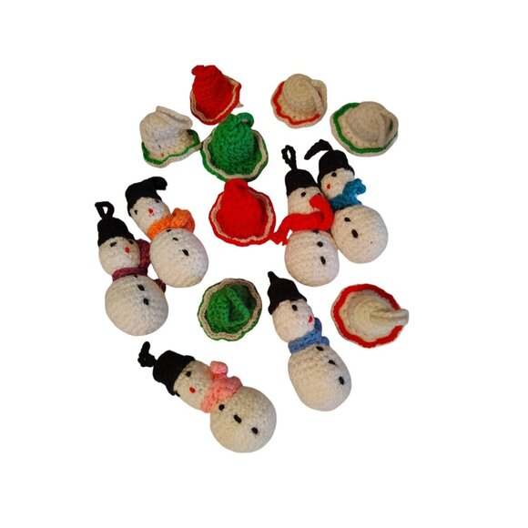 14 Handmade Crochet Christmas Tree Ornaments, Snowman, Winter Hat Cottagecore - Picture 1 of 1